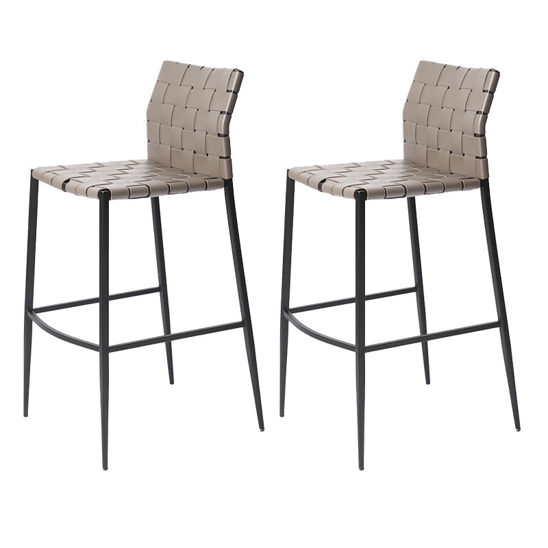 Faux Leather Bar Stools Low Back Dining Stools with Metal Base
