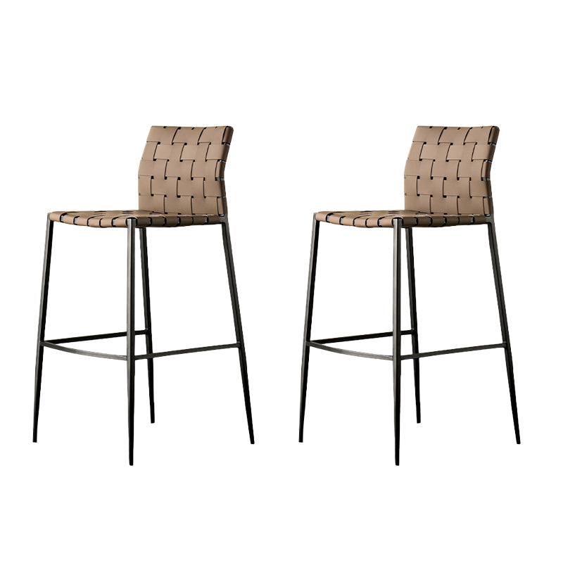 Faux Leather Bar Stools Low Back Dining Stools with Metal Base