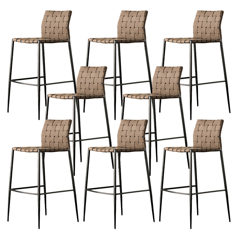Faux Leather Bar Stools Low Back Dining Stools with Metal Base