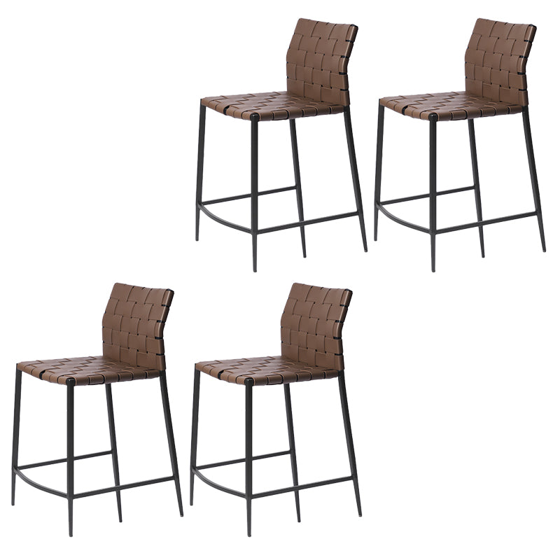 Faux Leather Bar Stools Low Back Dining Stools with Metal Base