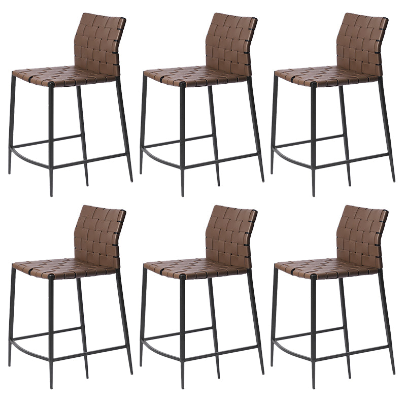 Faux Leather Bar Stools Low Back Dining Stools with Metal Base