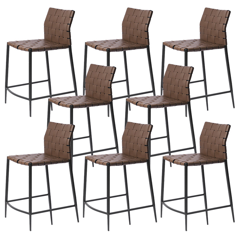Faux Leather Bar Stools Low Back Dining Stools with Metal Base