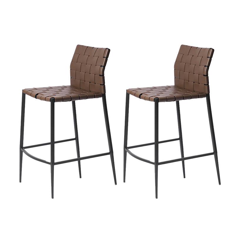 Faux Leather Bar Stools Low Back Dining Stools with Metal Base