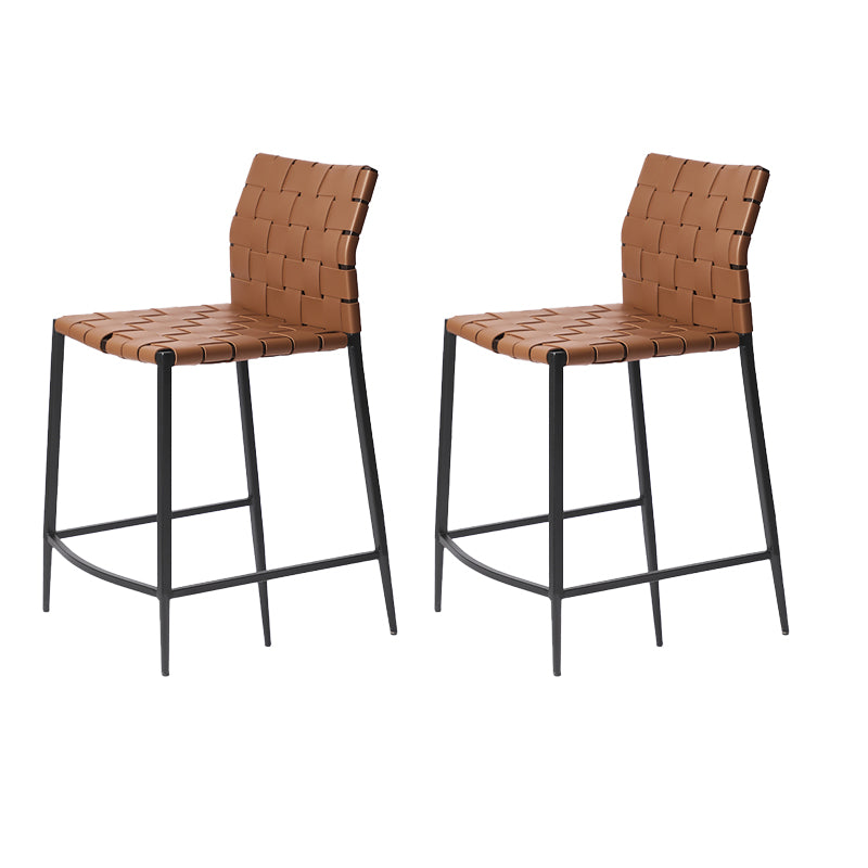 Faux Leather Bar Stools Low Back Dining Stools with Metal Base