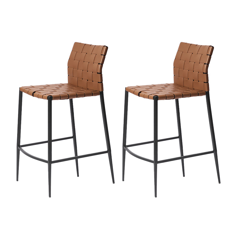 Faux Leather Bar Stools Low Back Dining Stools with Metal Base