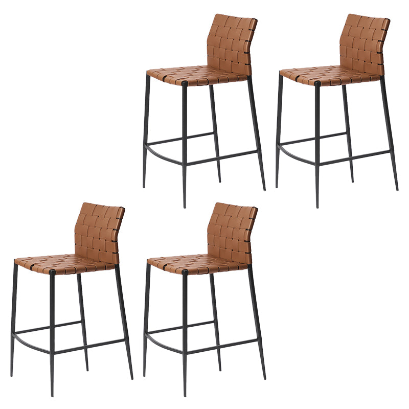 Faux Leather Bar Stools Low Back Dining Stools with Metal Base