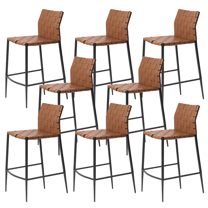 Faux Leather Bar Stools Low Back Dining Stools with Metal Base