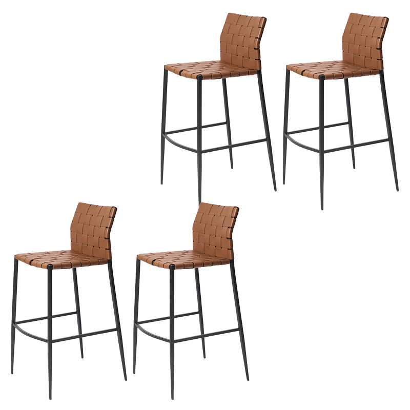 Faux Leather Bar Stools Low Back Dining Stools with Metal Base