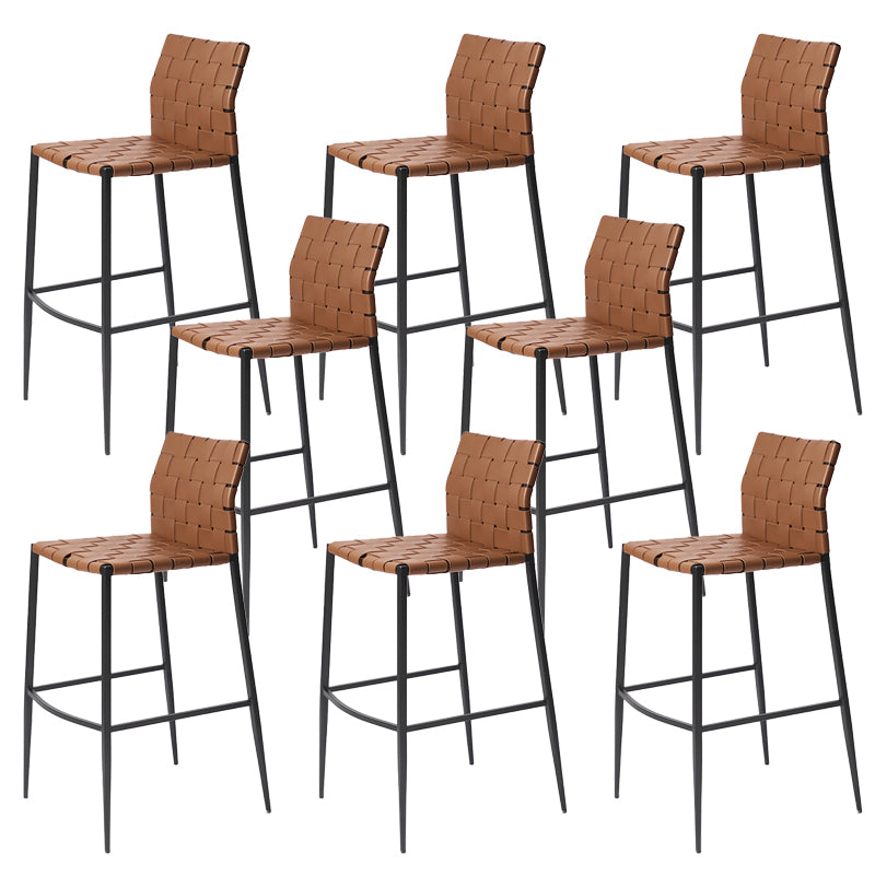 Faux Leather Bar Stools Low Back Dining Stools with Metal Base