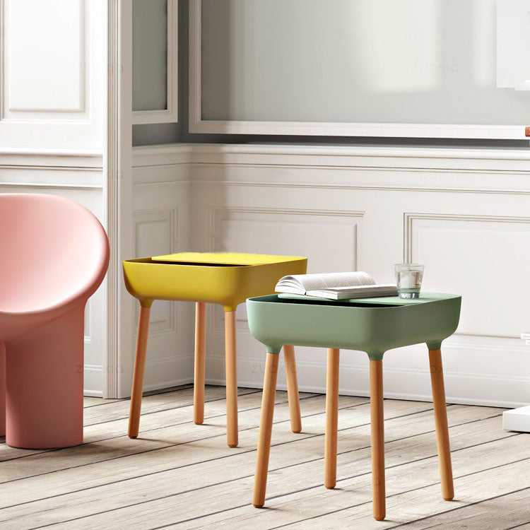 Square Accent Side Table Solid Wood 4 Legs Side End Snack Table with Shelf