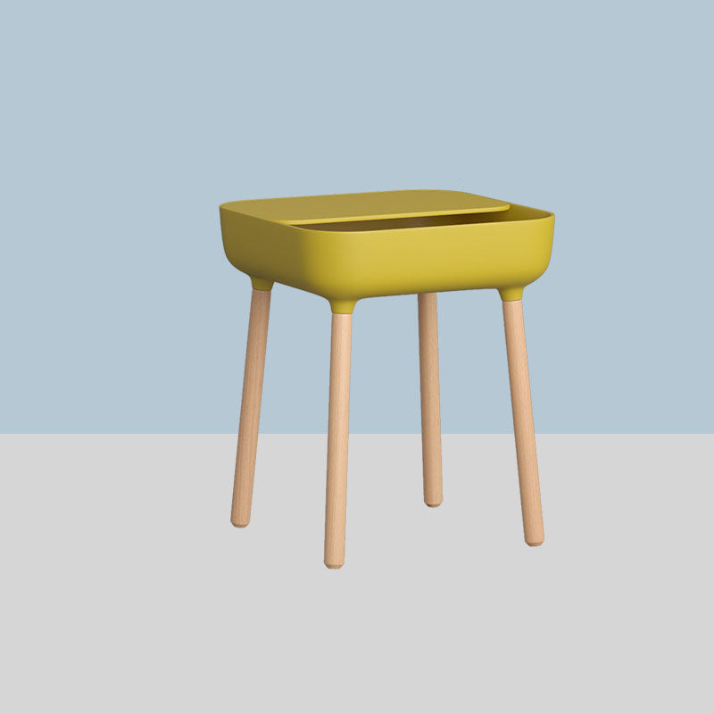 Square Accent Side Table Solid Wood 4 Legs Side End Snack Table with Shelf