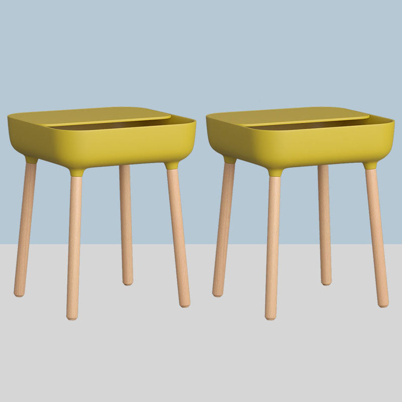 Square Accent Side Table Solid Wood 4 Legs Side End Snack Table with Shelf