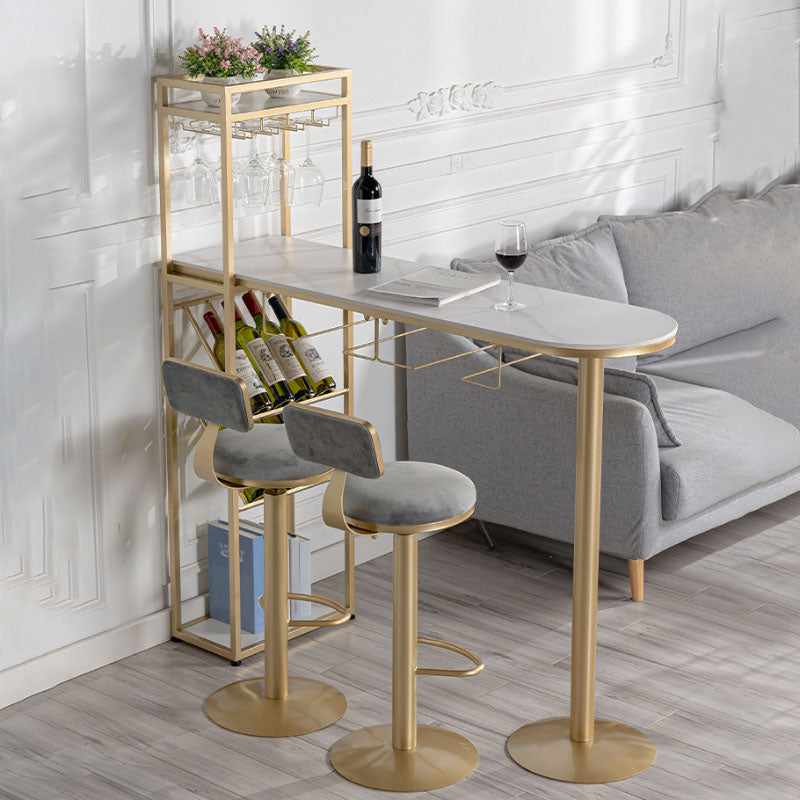 Modern Pub Table with Storage Base Specialty Stone Top Bar Table
