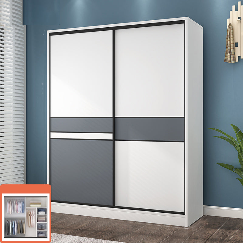 White Wood Frame Wardrobe Freestanding Wardrobe Armoire with Shelves