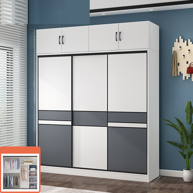 White Wood Frame Wardrobe Freestanding Wardrobe Armoire with Shelves