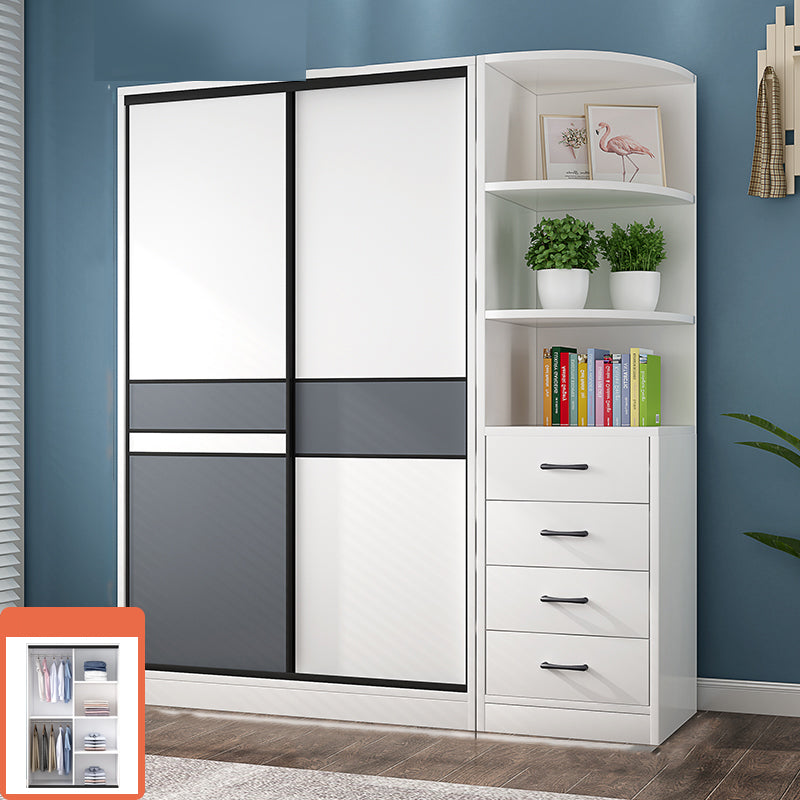 White Wood Frame Wardrobe Freestanding Wardrobe Armoire with Shelves