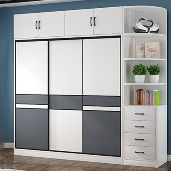 White Wood Frame Wardrobe Freestanding Wardrobe Armoire with Shelves