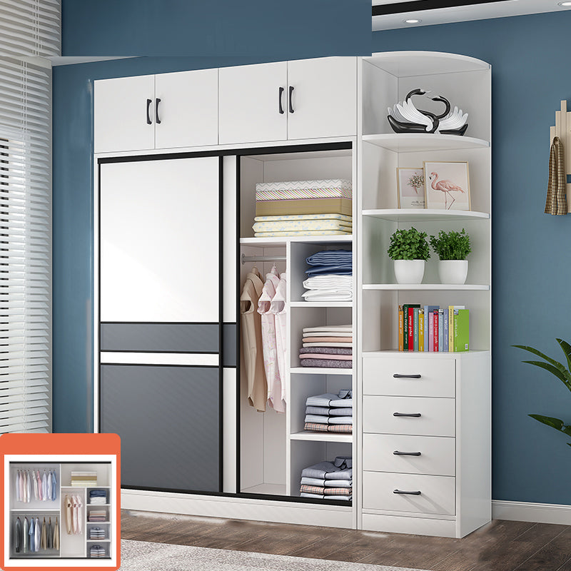 White Wood Frame Wardrobe Freestanding Wardrobe Armoire with Shelves