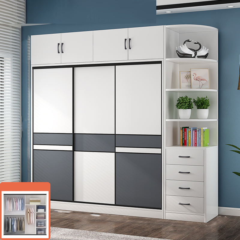 White Wood Frame Wardrobe Freestanding Wardrobe Armoire with Shelves