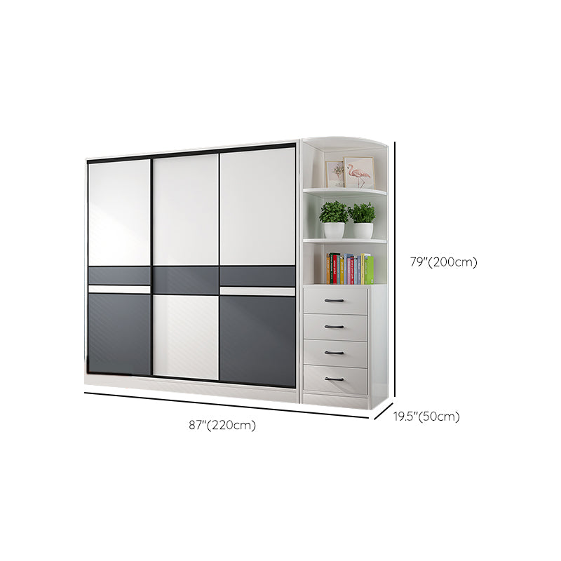 White Wood Frame Wardrobe Freestanding Wardrobe Armoire with Shelves