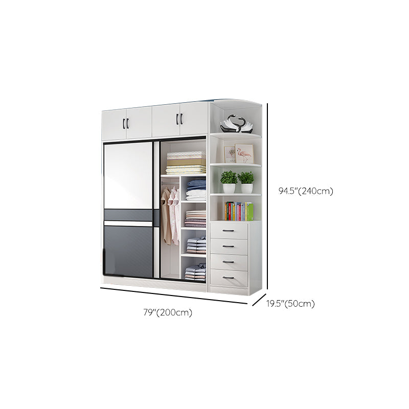 White Wood Frame Wardrobe Freestanding Wardrobe Armoire with Shelves