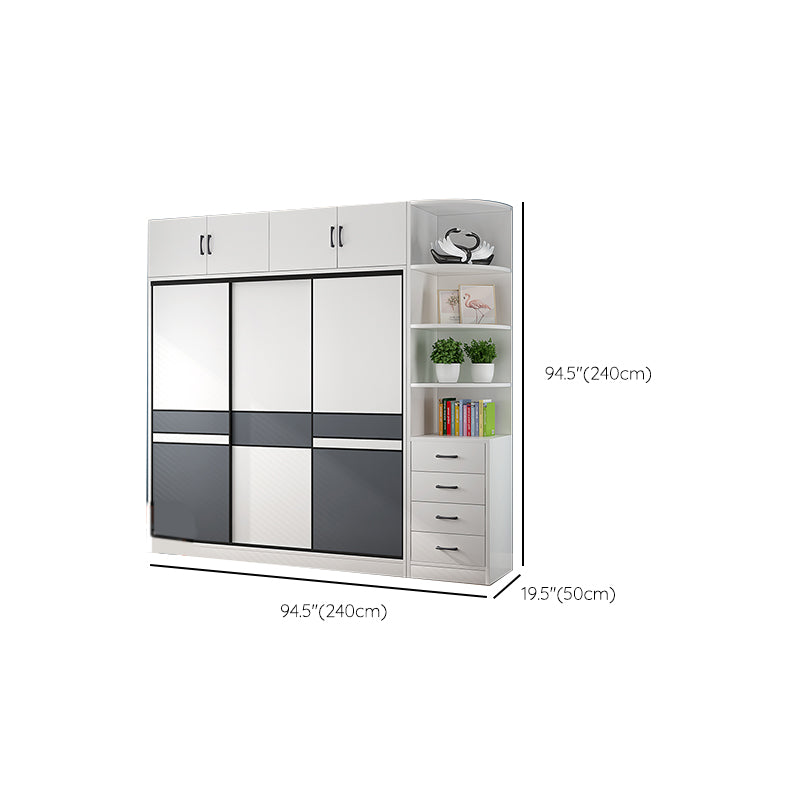 White Wood Frame Wardrobe Freestanding Wardrobe Armoire with Shelves