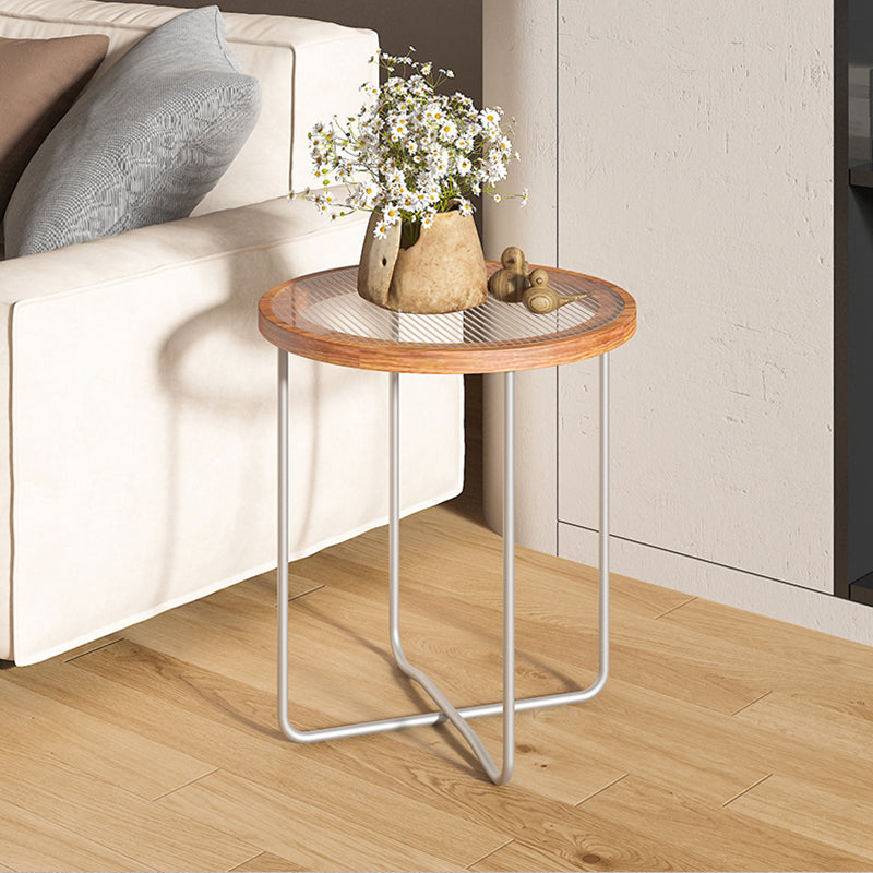 Round Glass Top Coffee Table Set Frame Cocktail Table with Wood Accent