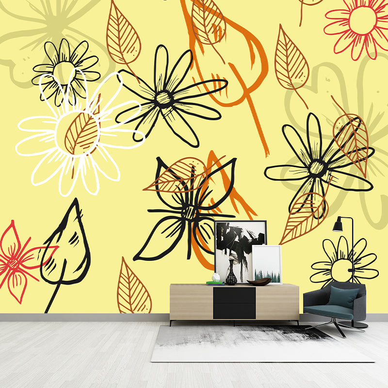 Illustration Plant Decoration Mural Stain Resistant Living Room Wall Mural