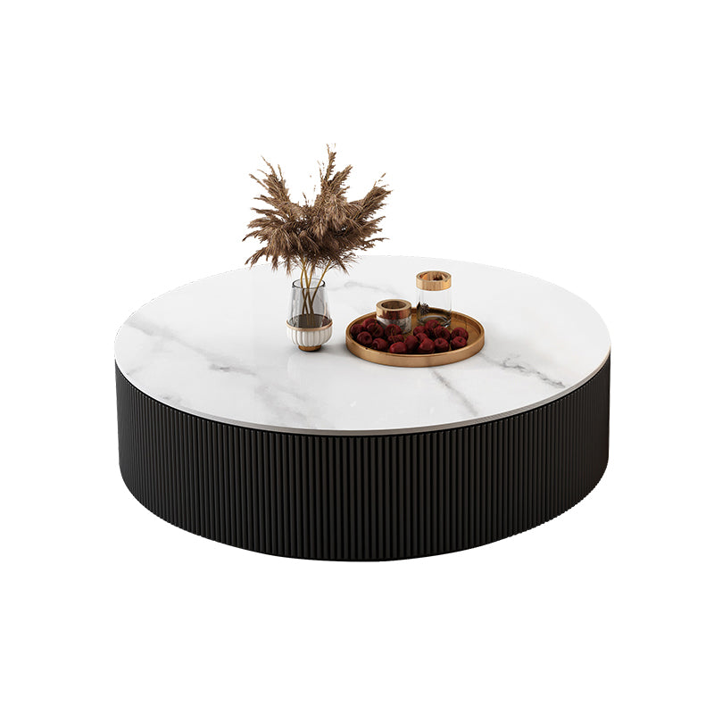 Slate Top Coffee Table Set Drum Cocktail Table with 2 Drawers