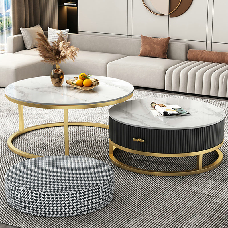 Slate Top Coffee Table Set Frame Cocktail Table with Drawers