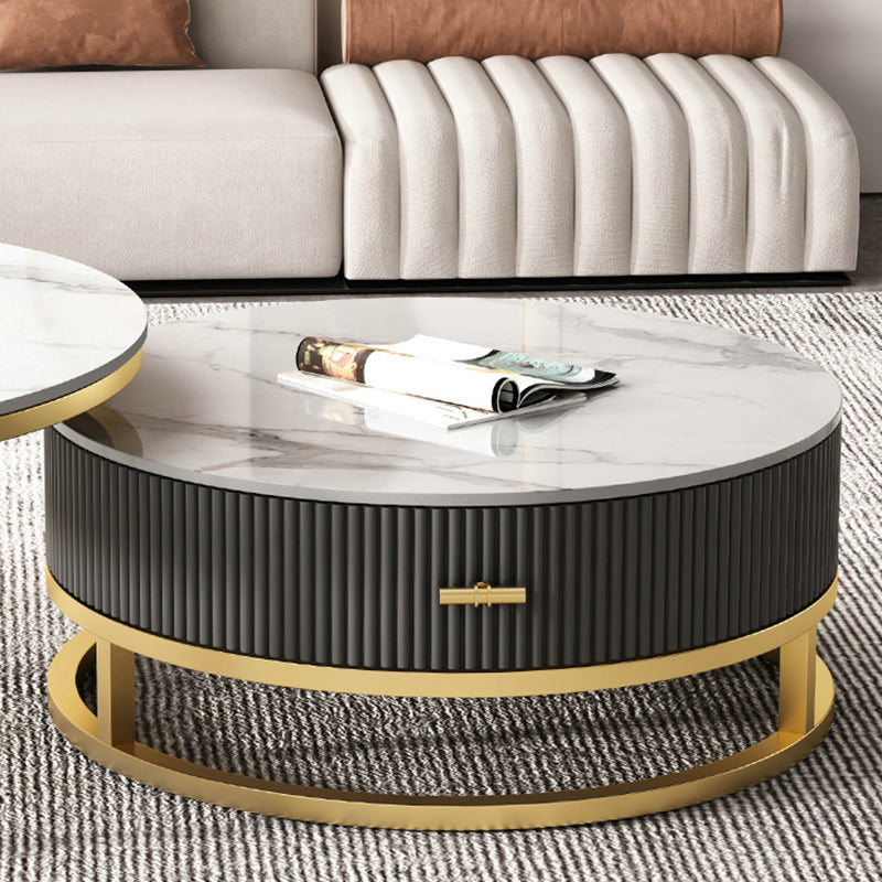 Slate Top Coffee Table Set Frame Cocktail Table with Drawers