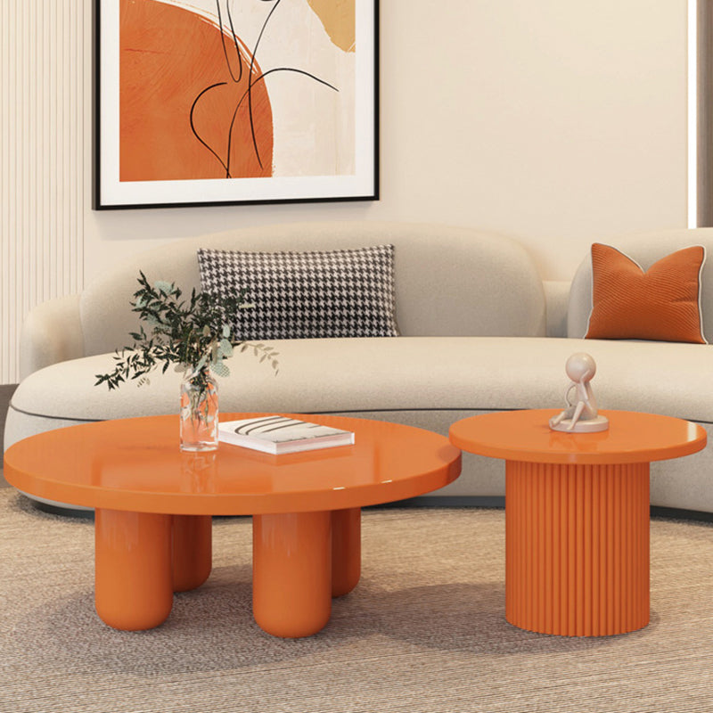 Contemporary Round Coffee Table Set Pedestal Wood Cocktail Table