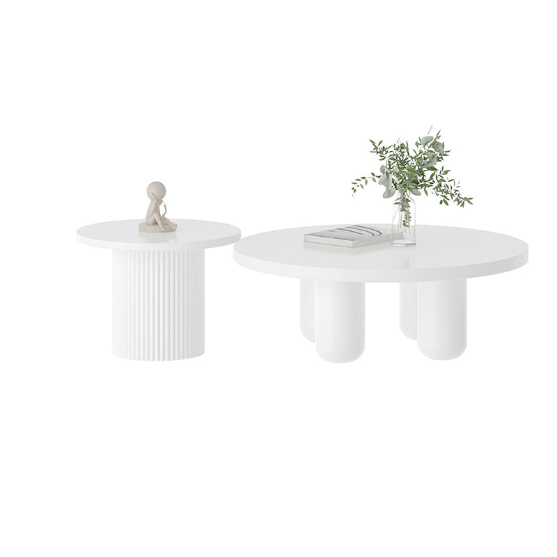 Contemporary Round Coffee Table Set Pedestal Wood Cocktail Table