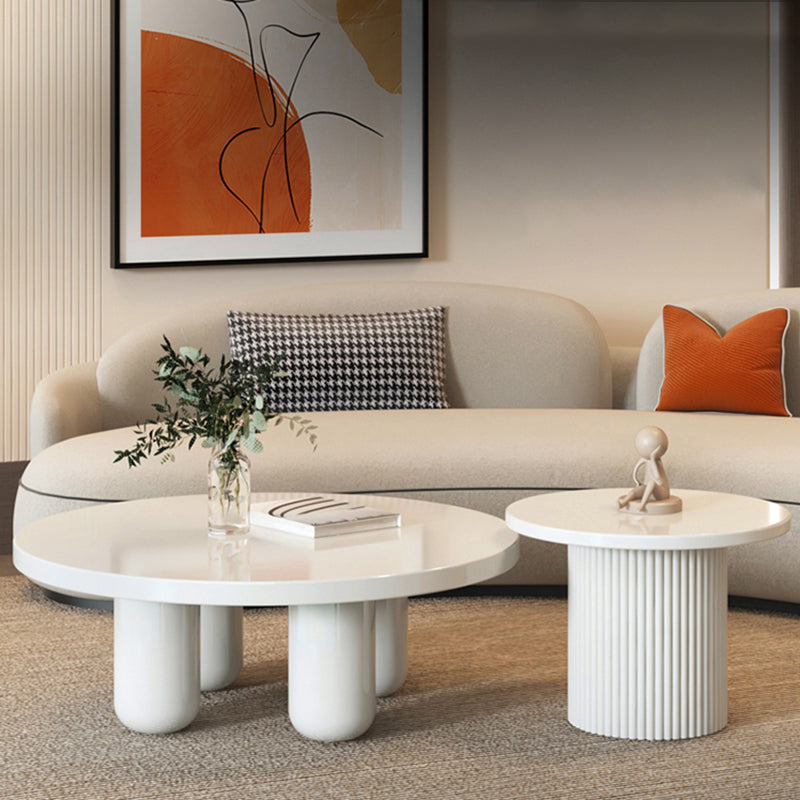 Contemporary Round Coffee Table Set Pedestal Wood Cocktail Table