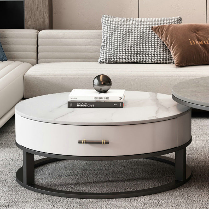 Slate Top Coffee Table Set Round Frame Cocktail Table with Drawers