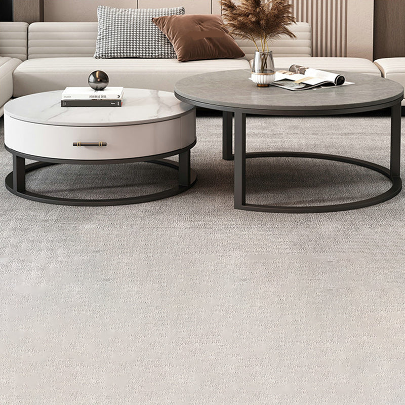 Slate Top Coffee Table Set Round Frame Cocktail Table with Drawers