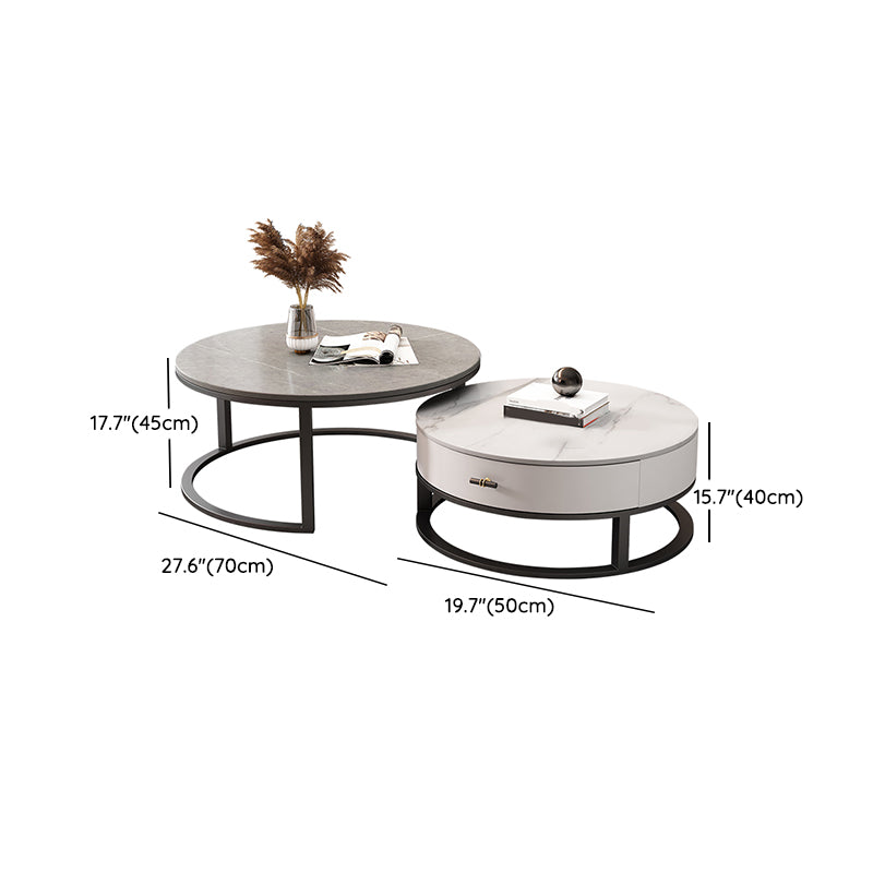 Slate Top Coffee Table Set Round Frame Cocktail Table with Drawers