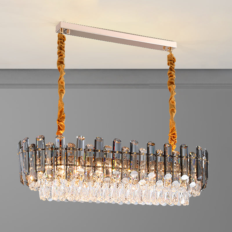 Modern Metal Ceiling Light Rectangle Shape Island Light with Crystal Shade for Dining Room