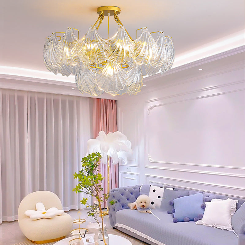 Modern Metal Ceiling Light Geometric Shape Hanging Lamp with Shell Shade for Living Room