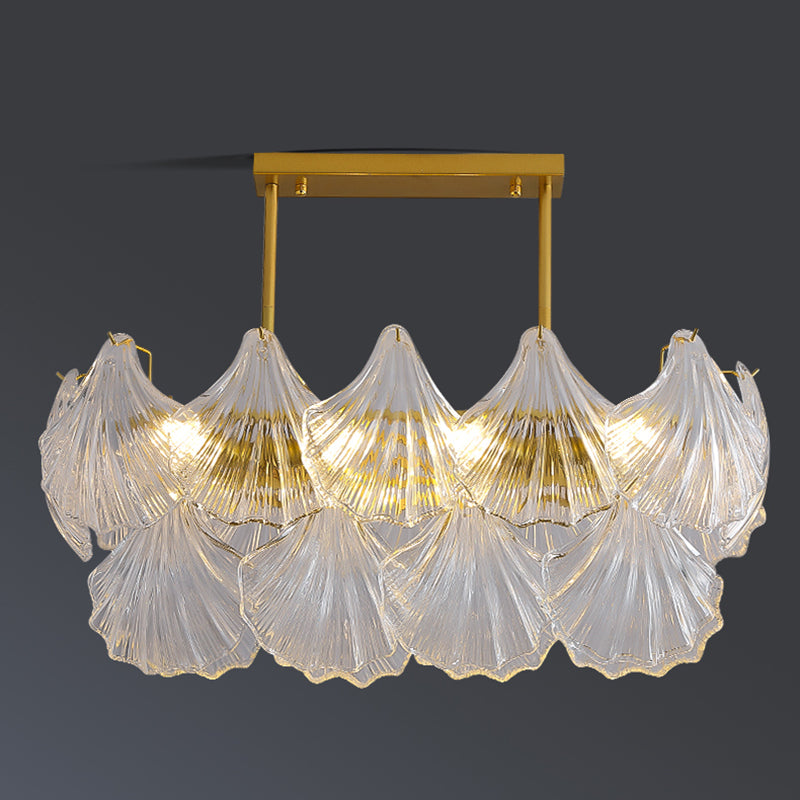 Modern Metal Ceiling Light Geometric Shape Hanging Lamp with Shell Shade for Living Room