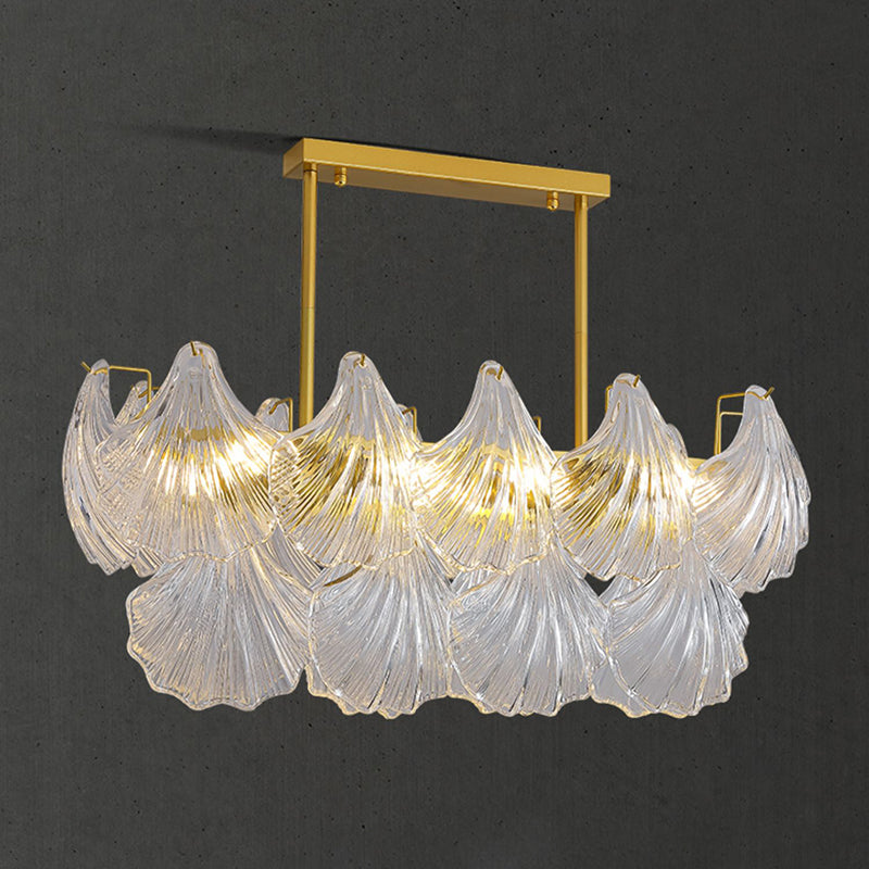 Modern Metal Ceiling Light Geometric Shape Hanging Lamp with Shell Shade for Living Room