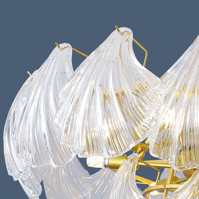 Modern Metal Ceiling Light Geometric Shape Hanging Lamp with Shell Shade for Living Room