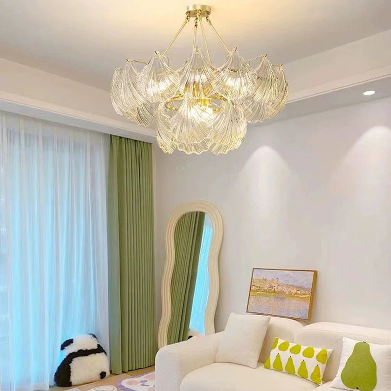 Modern Metal Ceiling Light Geometric Shape Hanging Lamp with Shell Shade for Living Room