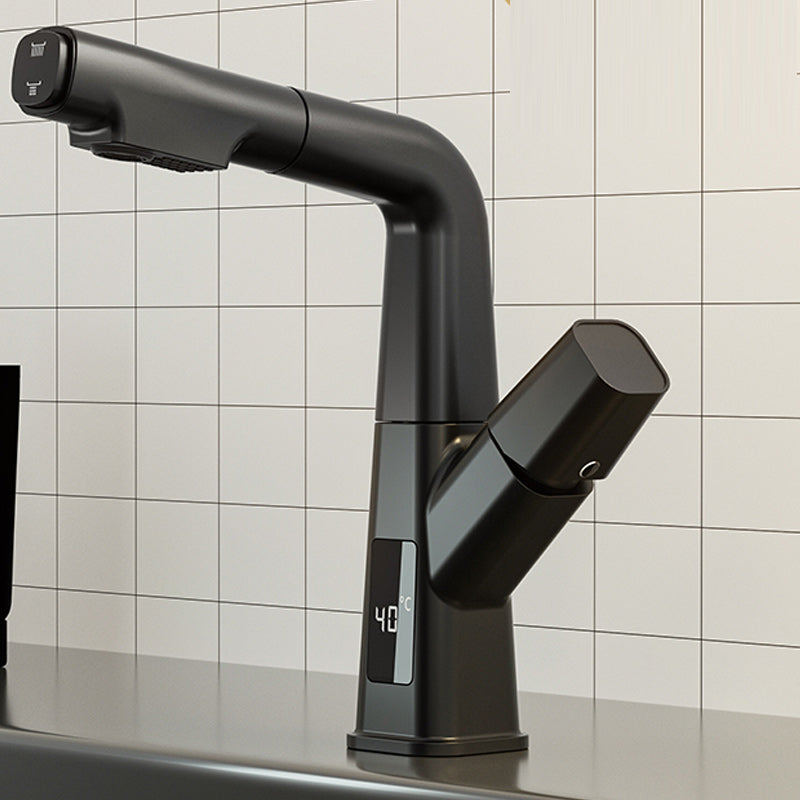 Modern Vessel Sink Faucet Knob Handle Swivel Spout with Pull Down Sprayer
