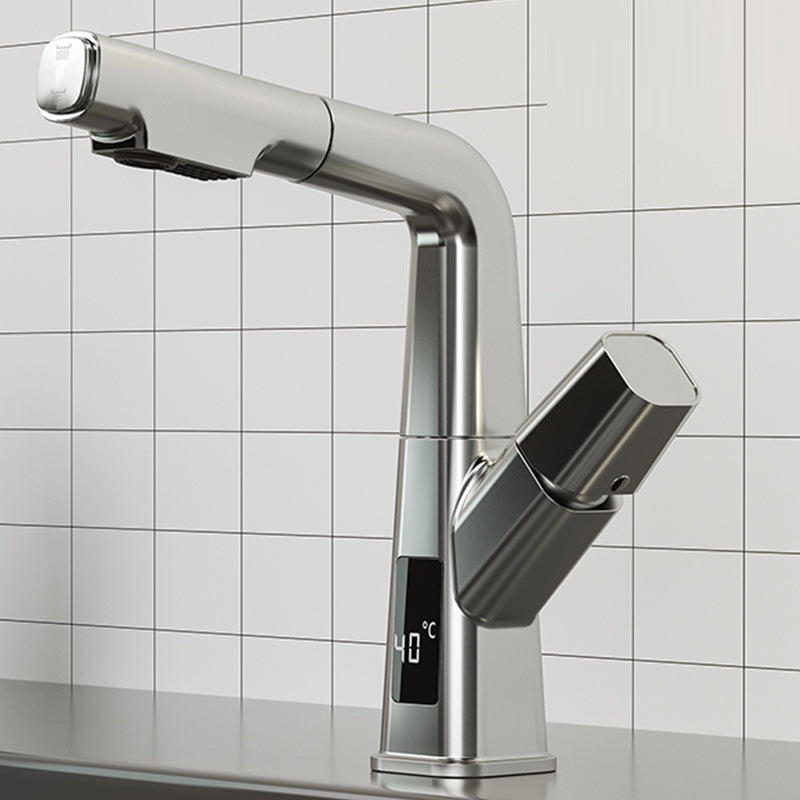 Modern Vessel Sink Faucet Knob Handle Swivel Spout with Pull Down Sprayer