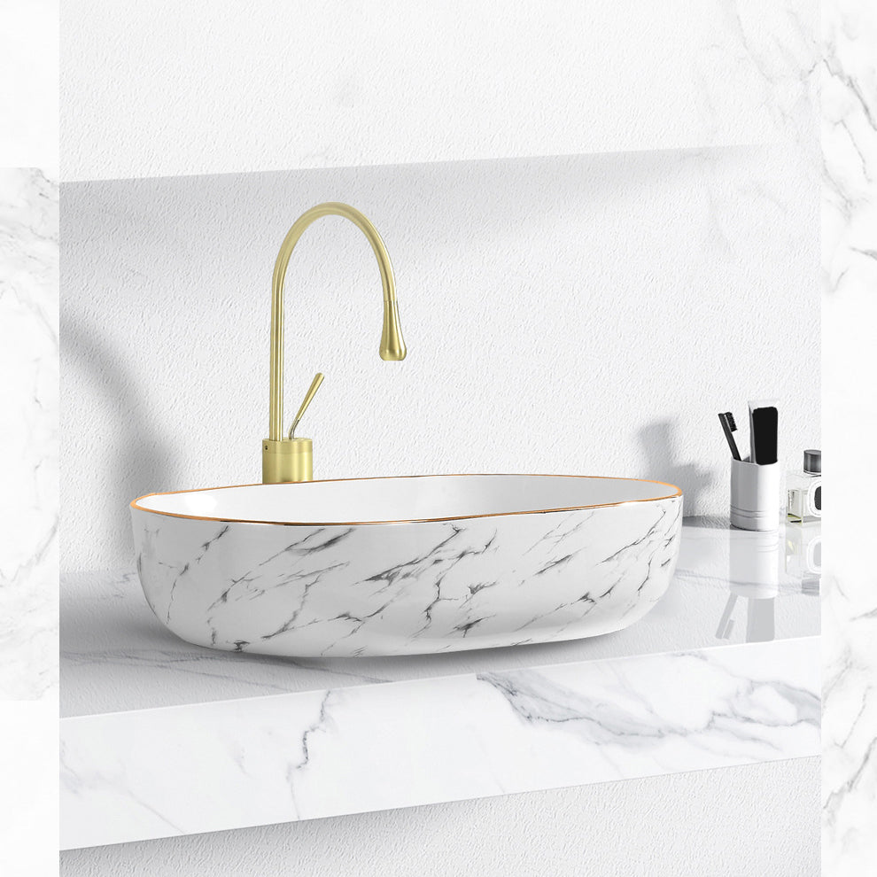 Contemporary Bathroom Sink with Pop-Up Drain Porcelain Oval-Shape Vessel Bathroom Sink