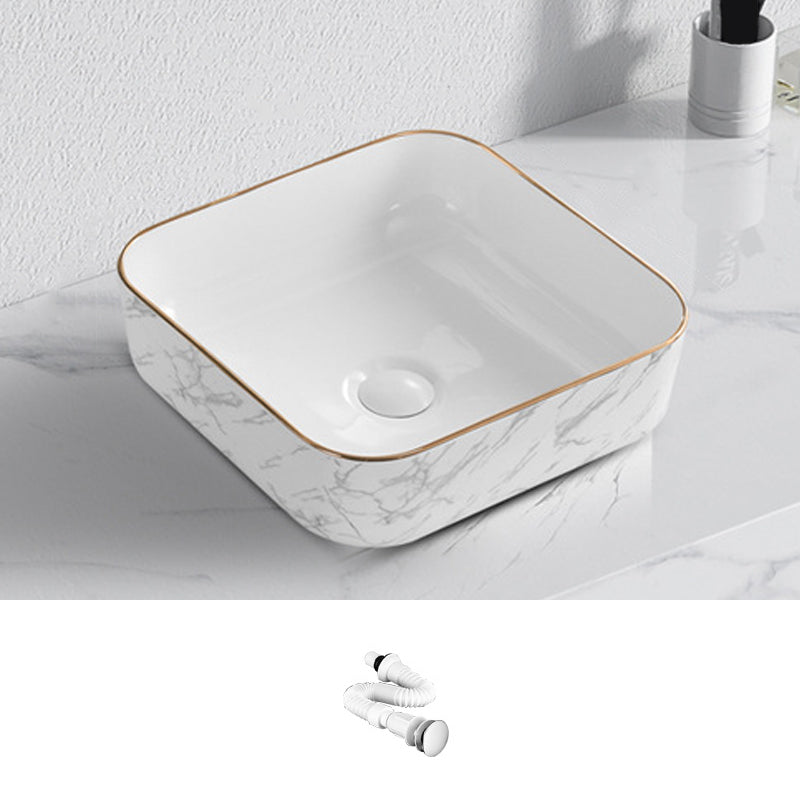 Contemporary Bathroom Sink with Pop-Up Drain Porcelain Oval-Shape Vessel Bathroom Sink
