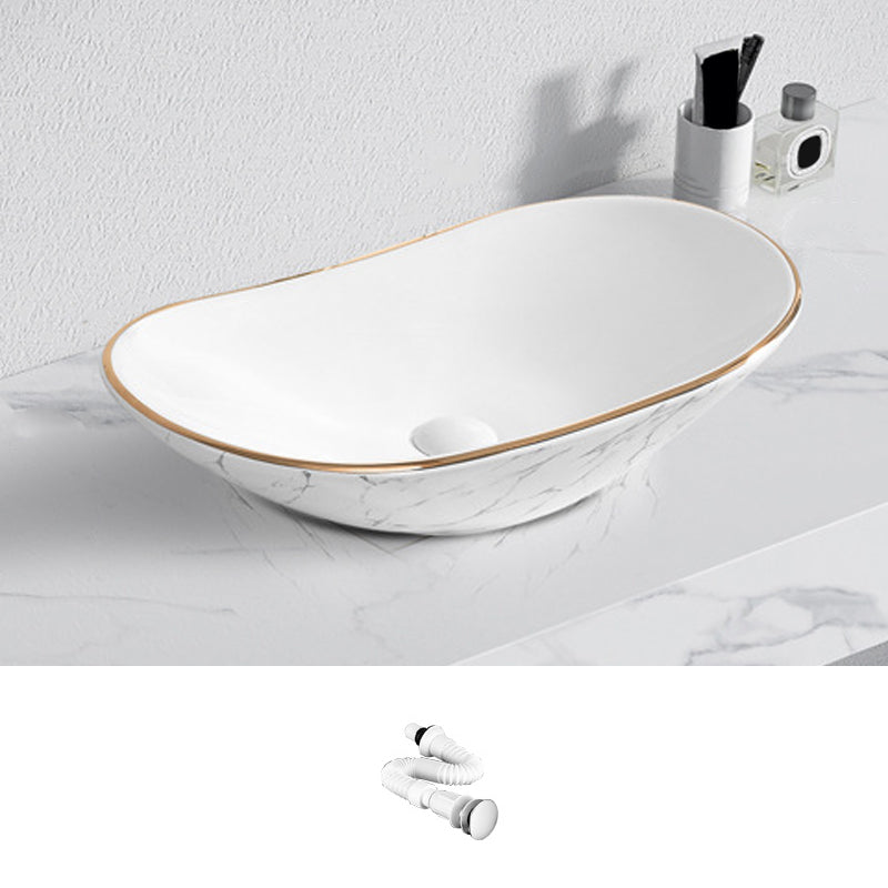 Contemporary Bathroom Sink with Pop-Up Drain Porcelain Oval-Shape Vessel Bathroom Sink