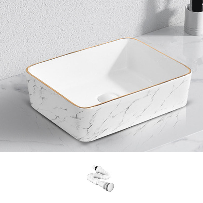 Contemporary Bathroom Sink with Pop-Up Drain Porcelain Oval-Shape Vessel Bathroom Sink