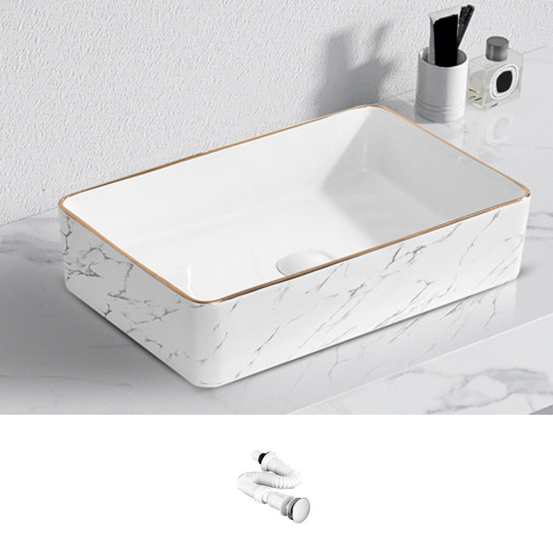 Contemporary Bathroom Sink with Pop-Up Drain Porcelain Oval-Shape Vessel Bathroom Sink